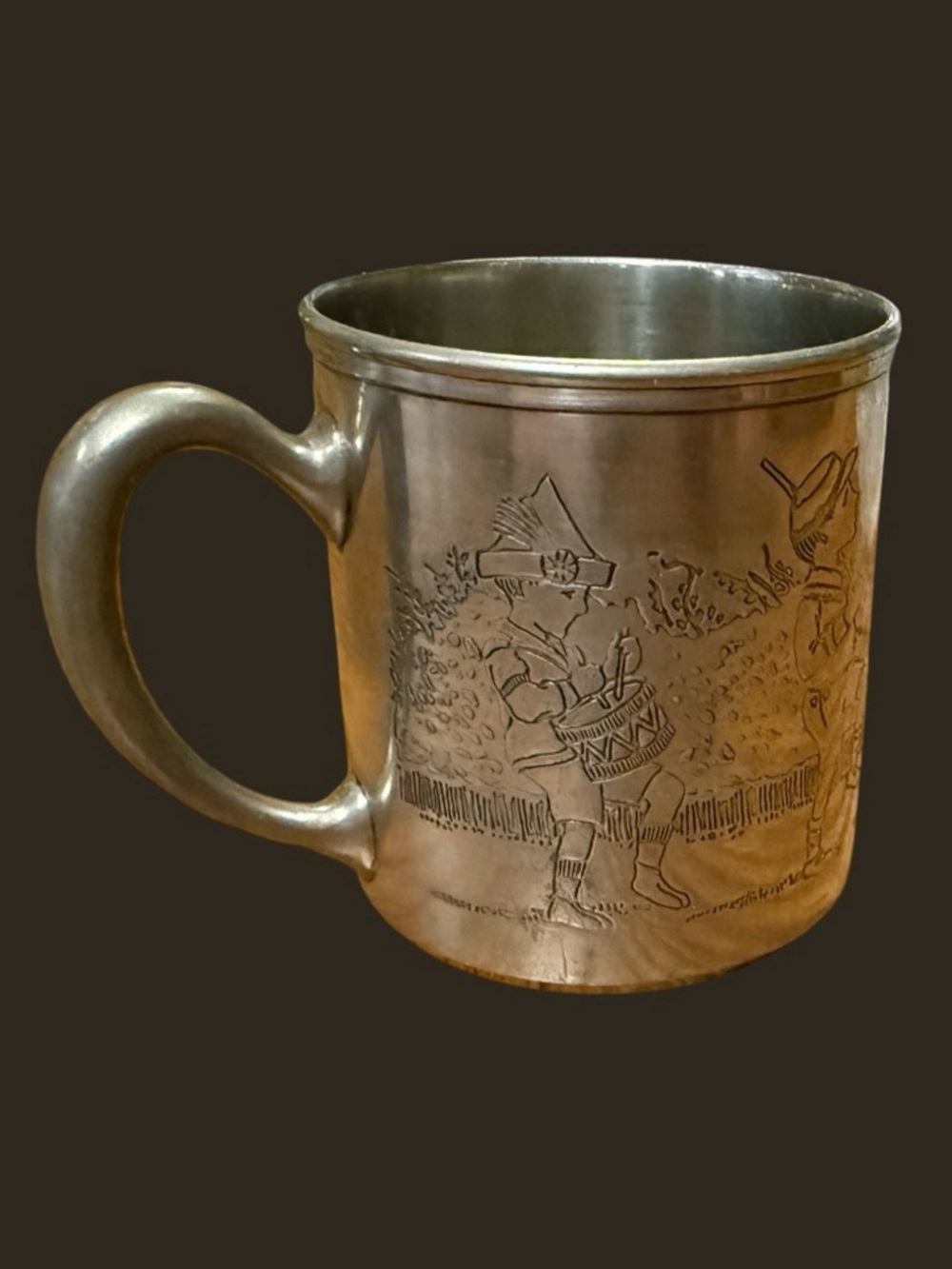 Etched Metal Tankard Mug in Pewter Tone - Decorative Home Art